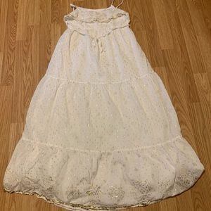Justice White Spaghetti Strap Dress with Gold Sparkled Design - Size 14